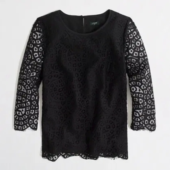 J. Crew Tops - NWOT J. Crew Scalloped Black Lace Top 3/4 Sleeve